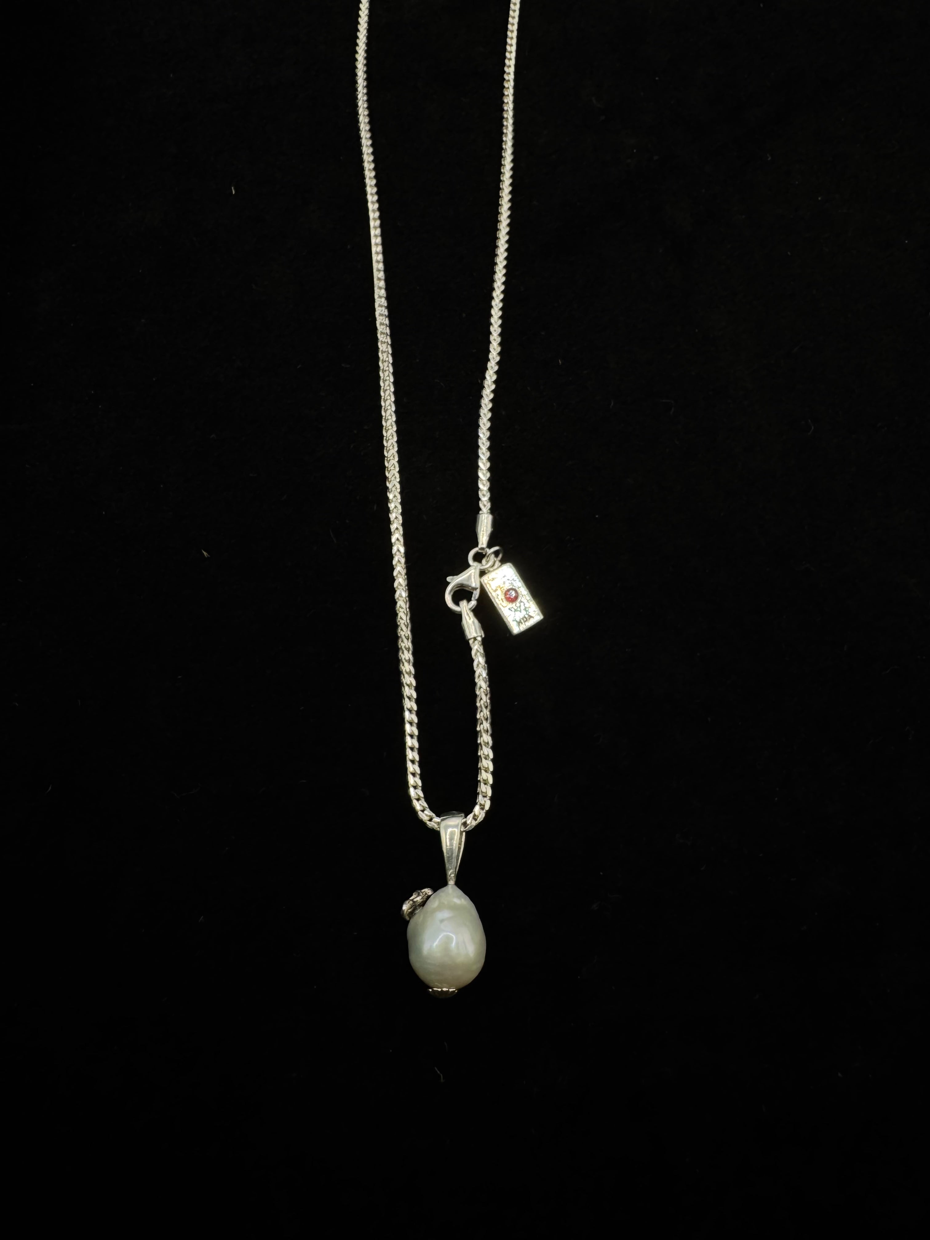 Mini Flower-Studded Pearl Pendant